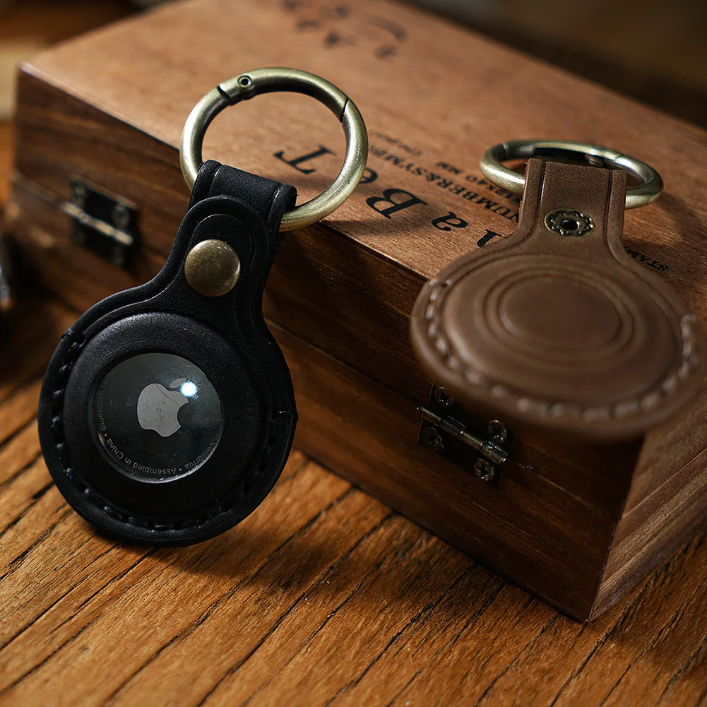 Natural Leather Protective Cover For AirTag Case Protector Bumper On for Apple AirTags Tracker Keychain Buckle Tag Case Llavero