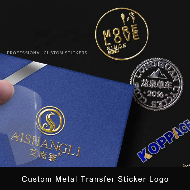 Custom Printing Brand Logo self-adhesive label Clear Metal Transfer Stickers Waterproof metallic transfer stickers logo