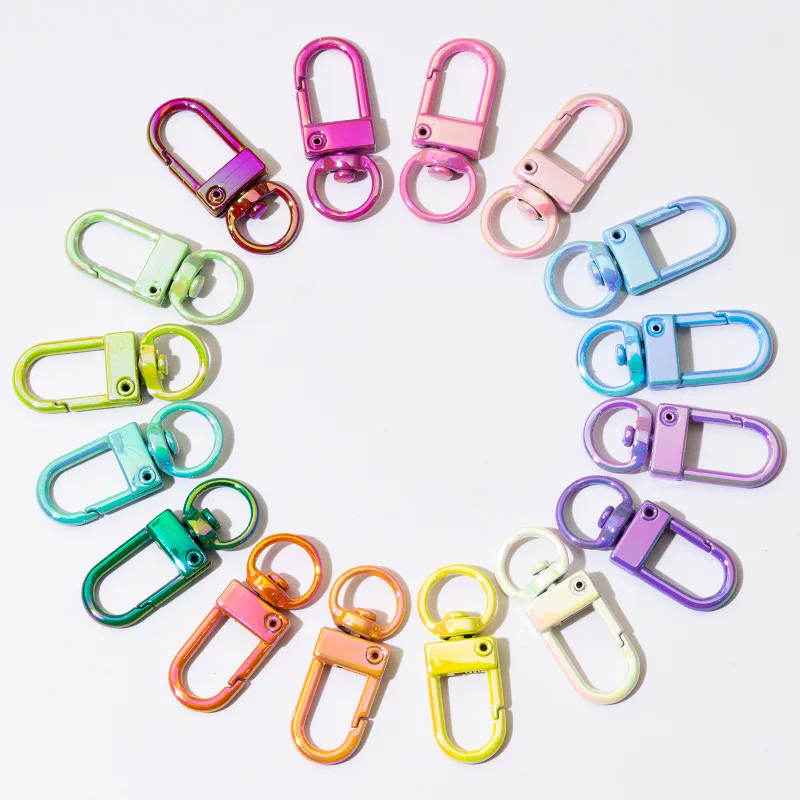 Colorful UV Coated Spring Snap Hooks with Keychain Rings Metal Lobster Claw Clasps DIY Alloy Connector Accessories for Bags Keys