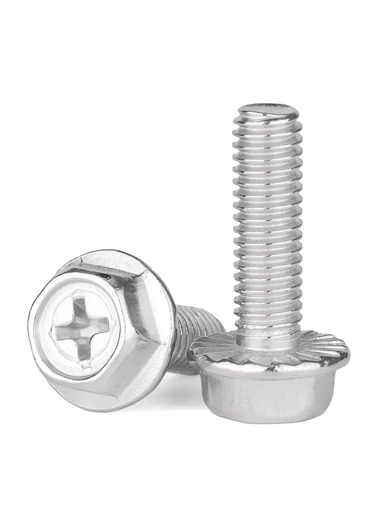 304 Stainless Steel M3 Titanium Screw Cross Groove Flange Pad Gear Anti-Skid Bolt Nail Outer Hexagon M4M5M6M8mm Metric DIN