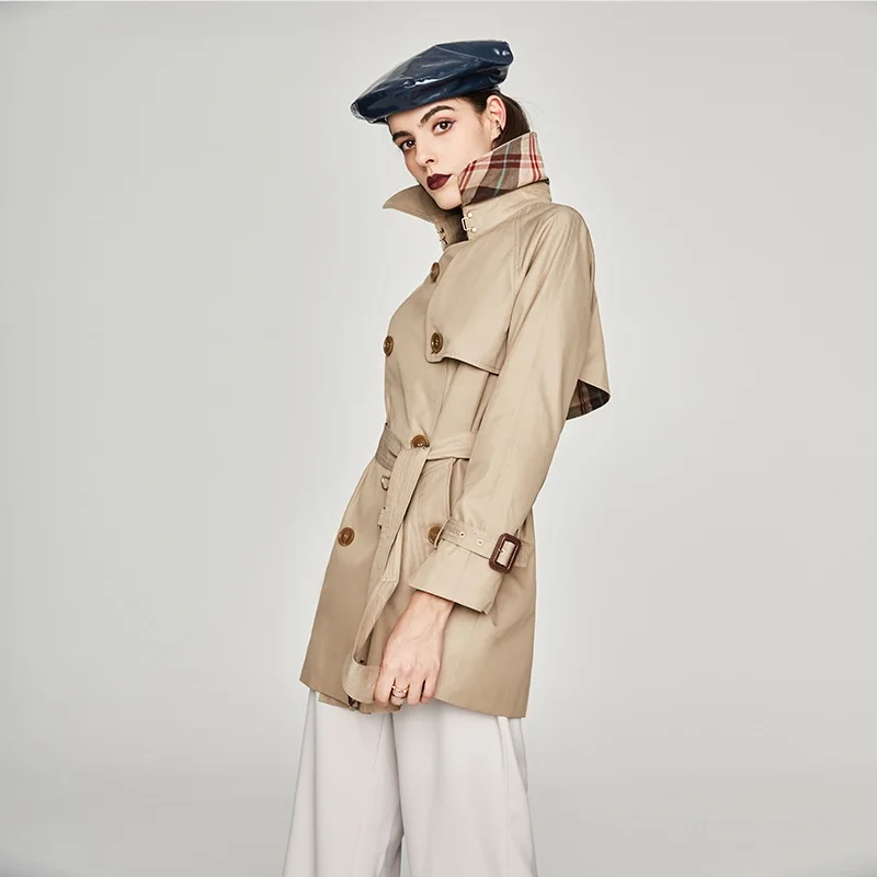 
Women Office Swear Long Sleeves Double Breasted Fitting Short Windbreaker Jacket 