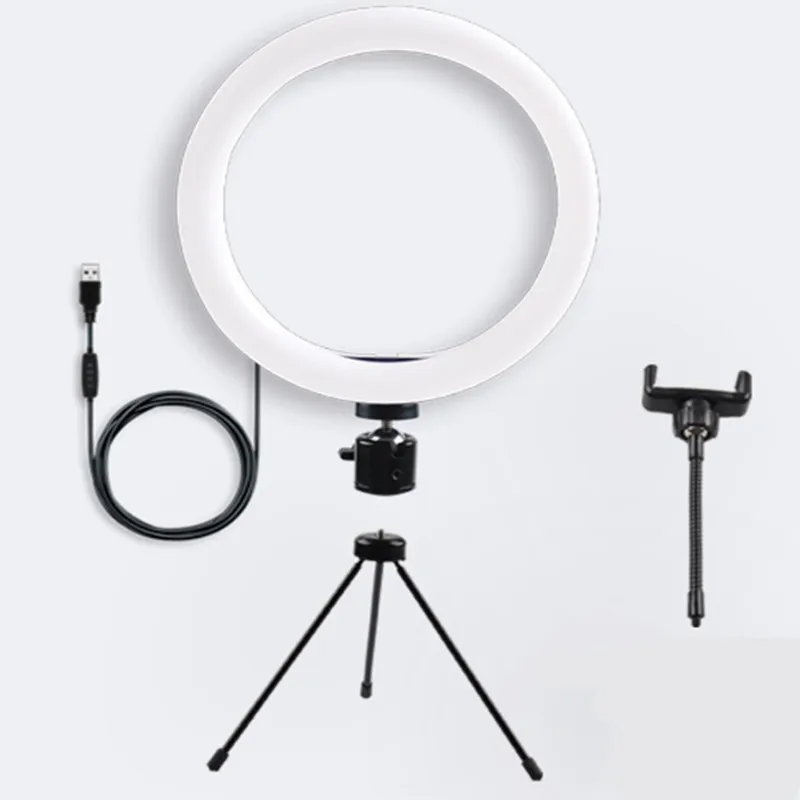 Кольцо для селфи с регулируемой яркостью, светодиодный светильник для нанесения макияжа, для прямой трансляции, 10 дюймов