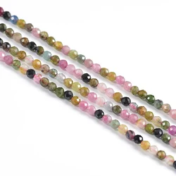 A Grade 2mm 3mm 4mm Precious Stone Multicolor Faceted Round Tourmaline Stones Beads For Necklace Bracelet Jewelry Making
