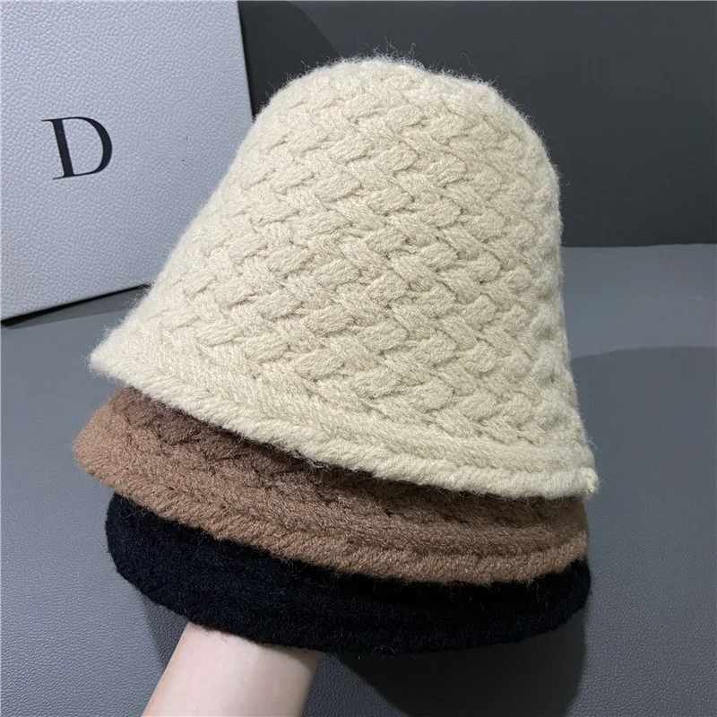 Autumn and Winter Warm Retro Acrylic Knitting Bucket female Korea Sweet Fisherman Hat Versatile hat
