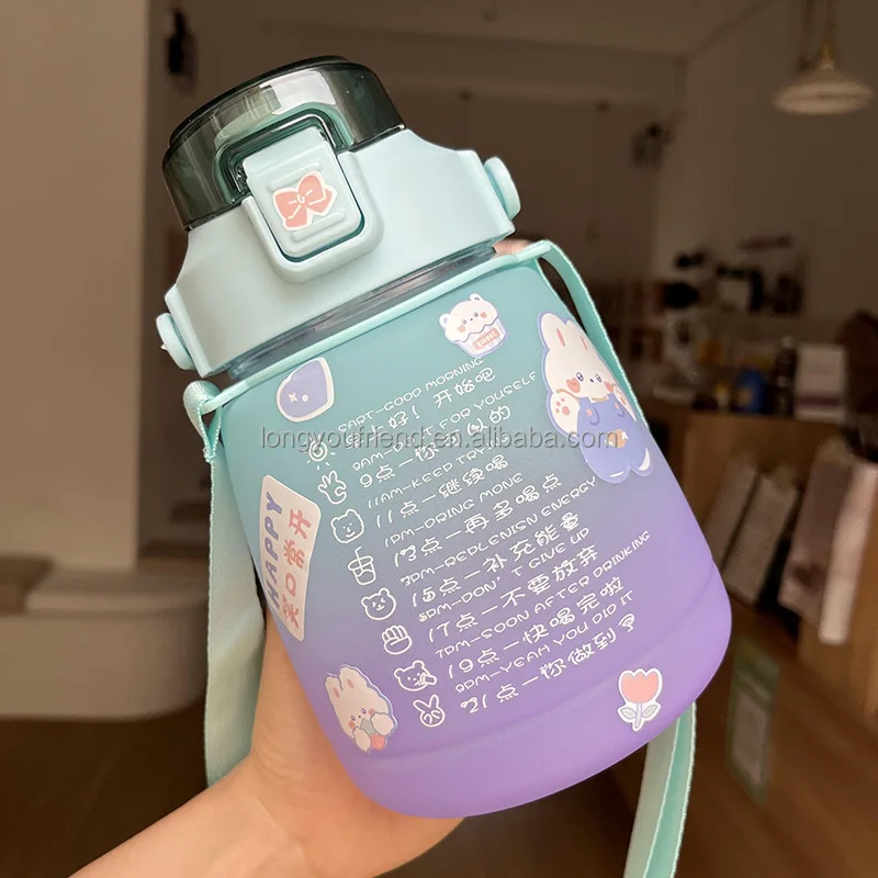 water cup with time mark BPA free camping water bottle portable large capacity water bottle with straw