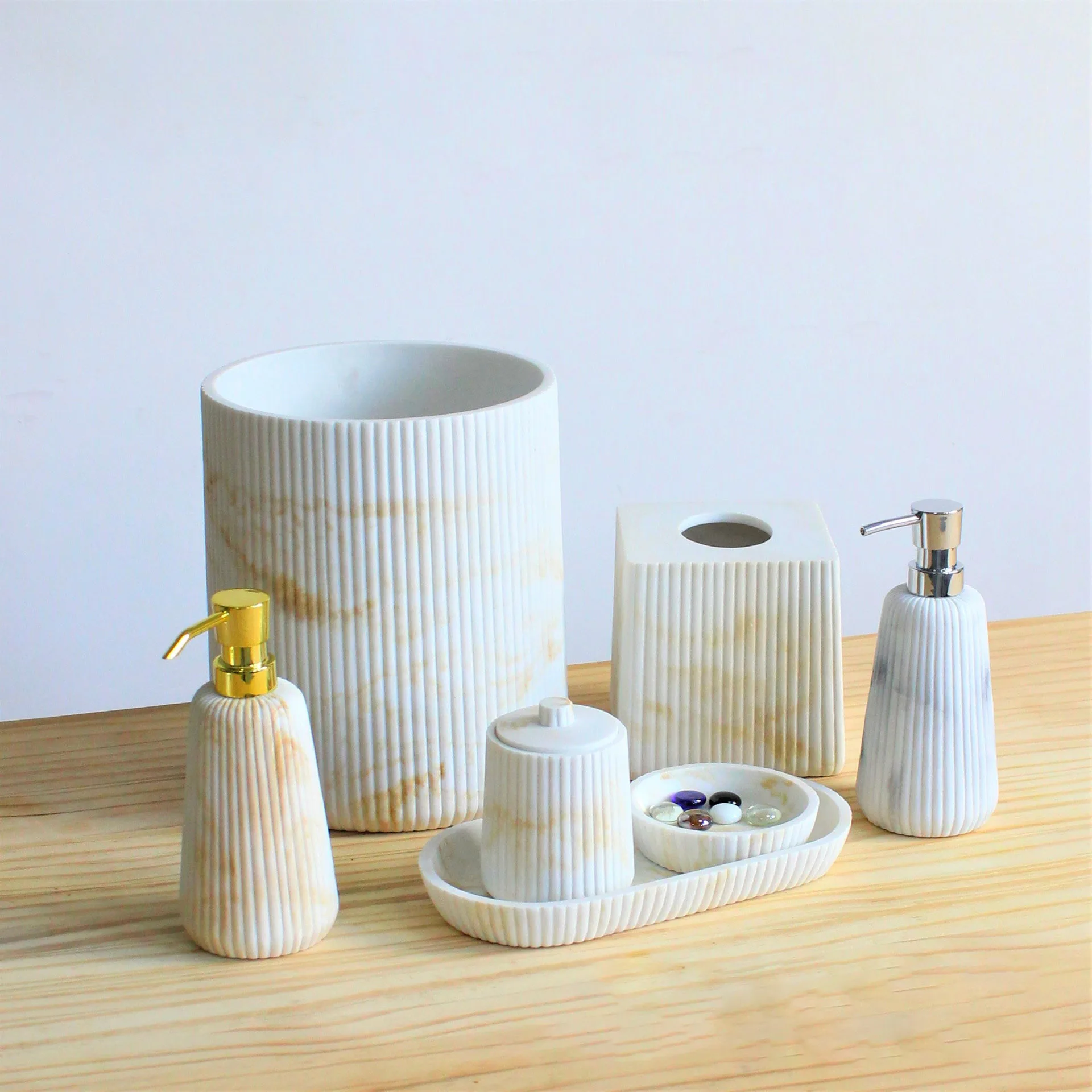 Elegant Black Marble Bathroom Accessories Set Toilet Trash Can reusable Stone home accessories Resin Bathroom Set