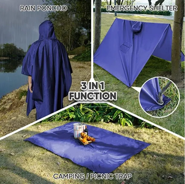 outdoor reusable hooded rain poncho for adult with pocket breathable polyester nylon raincoat custom