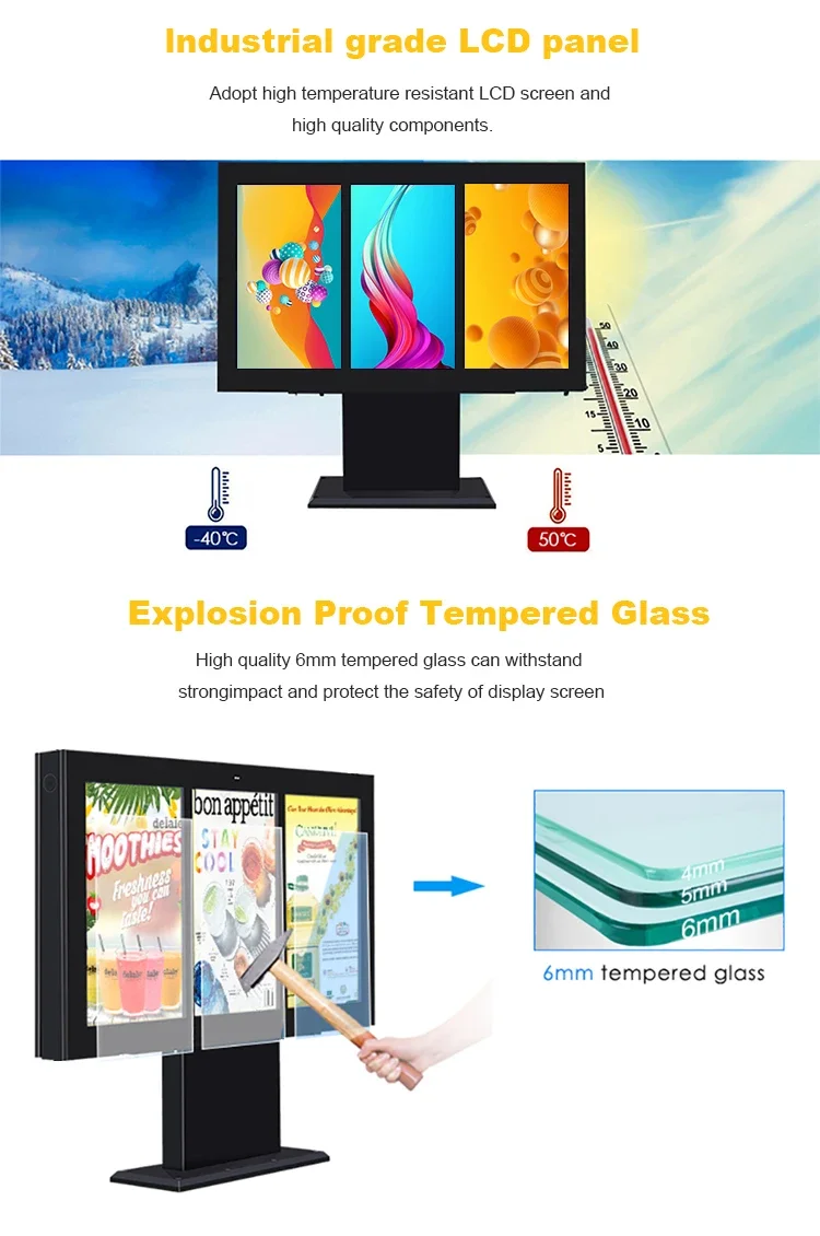LDZdisplay высокая яркость 2500 ниты 55 дюймов уличный тройной экран ЖК-дисплей цифровые платы для проезда меню магазина быстрого питания
