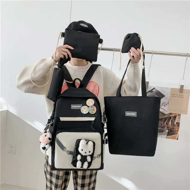 High Quality Durable Fashion Ladies School Bags Set Backpacks Cute Pink College 5 Pieces Girls Backpack Set For Kids