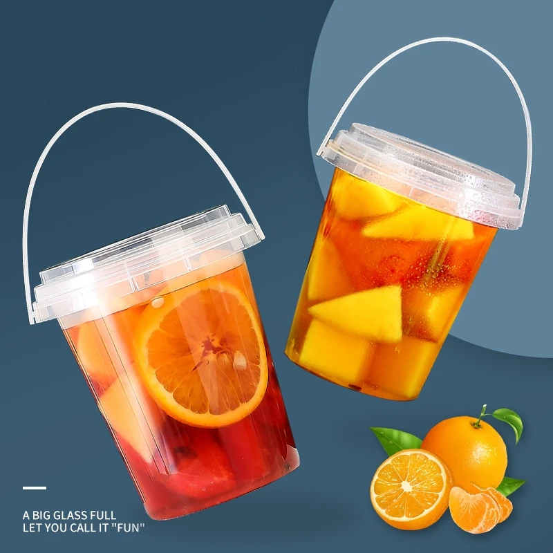 Factory Sale Takeaway Cup Clear 500/750/1000 ML Plastic Cup Disposable Pp Bucket  for Boba Milk Tea With Lid and Handle