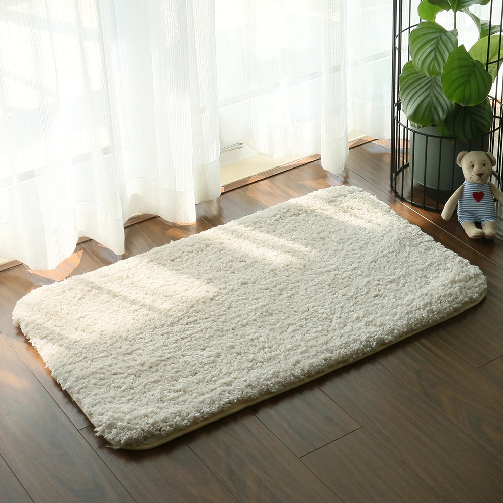 D8 Microfiber tufted Shaggy mat solid color foot  mat Flannelette edge high water absorbency backing TPR anti-skid bath mat s floor
