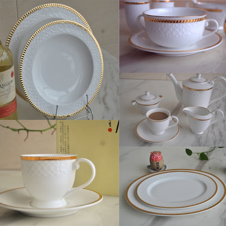 Белый керамический Золотой обод для ресторана/отеля/кейтеринга/свадьбы