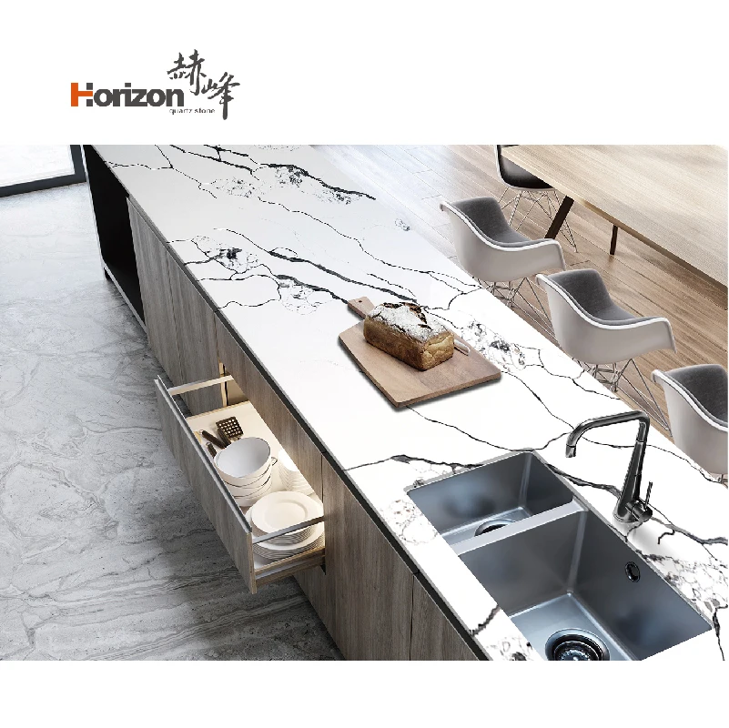 2023 Horizon quartz artificial stone slab countertop artificial black quartz countertop quartz slab carrara
