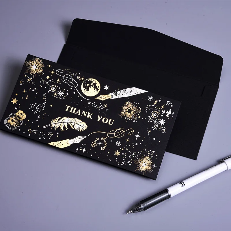 Custom Printing Gold Foil Logo Thank You Card Folding Greeting Card Postcards with Envelopes