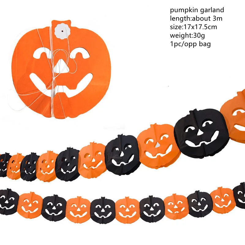 Halloween Party Decorations Horror Props Bunting Bat Pumpkin Ghosts Spider Hanging Paper Garland