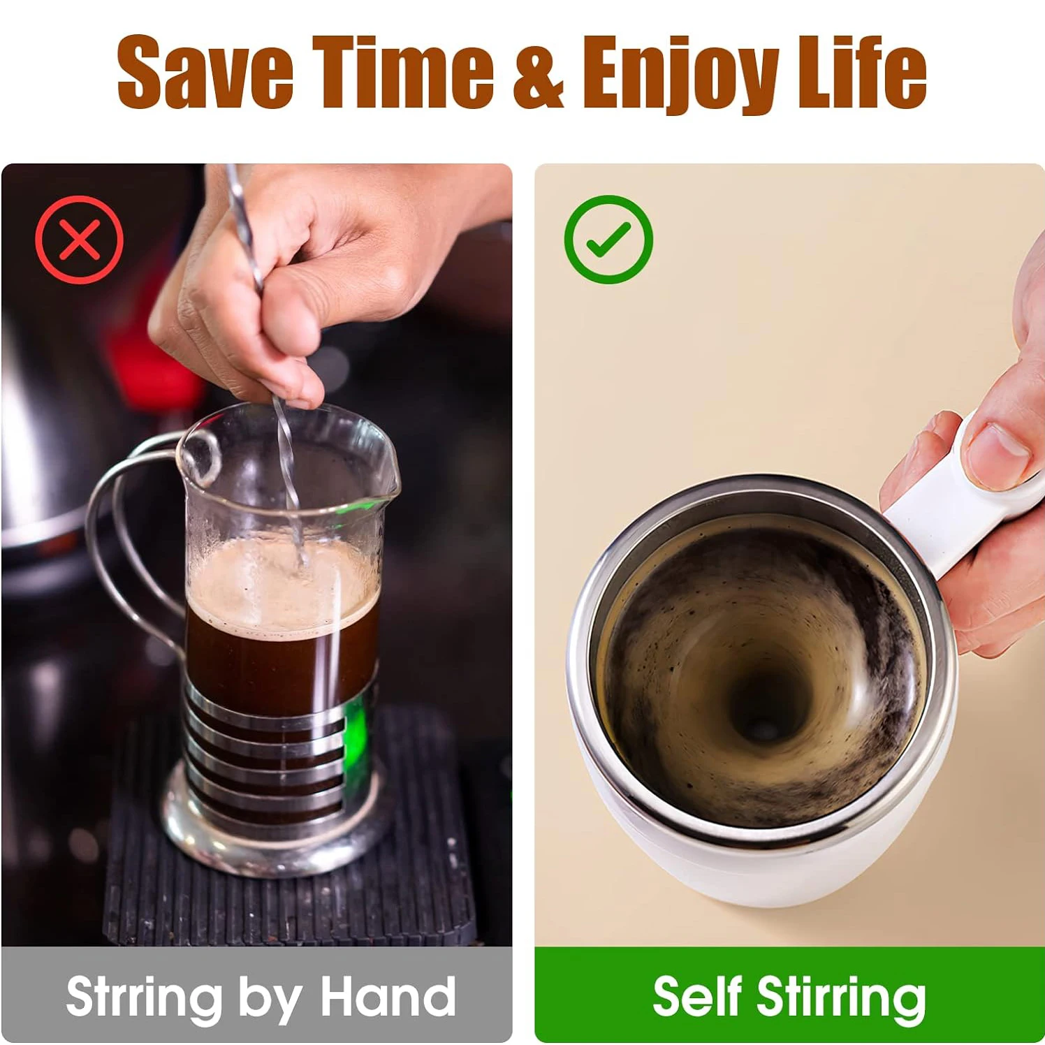 Automatic Magnetic Self Stirring Mixing Coffee Cup Travel Stainless Steel Coffee Mug With Lid