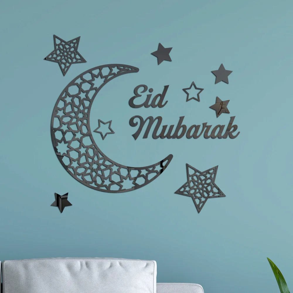 Wholesale Custom Removable Moon Stars Eid Mubarak Muslim Ramadan Home Decor 3D Acrylic Mirror Wall Stickers