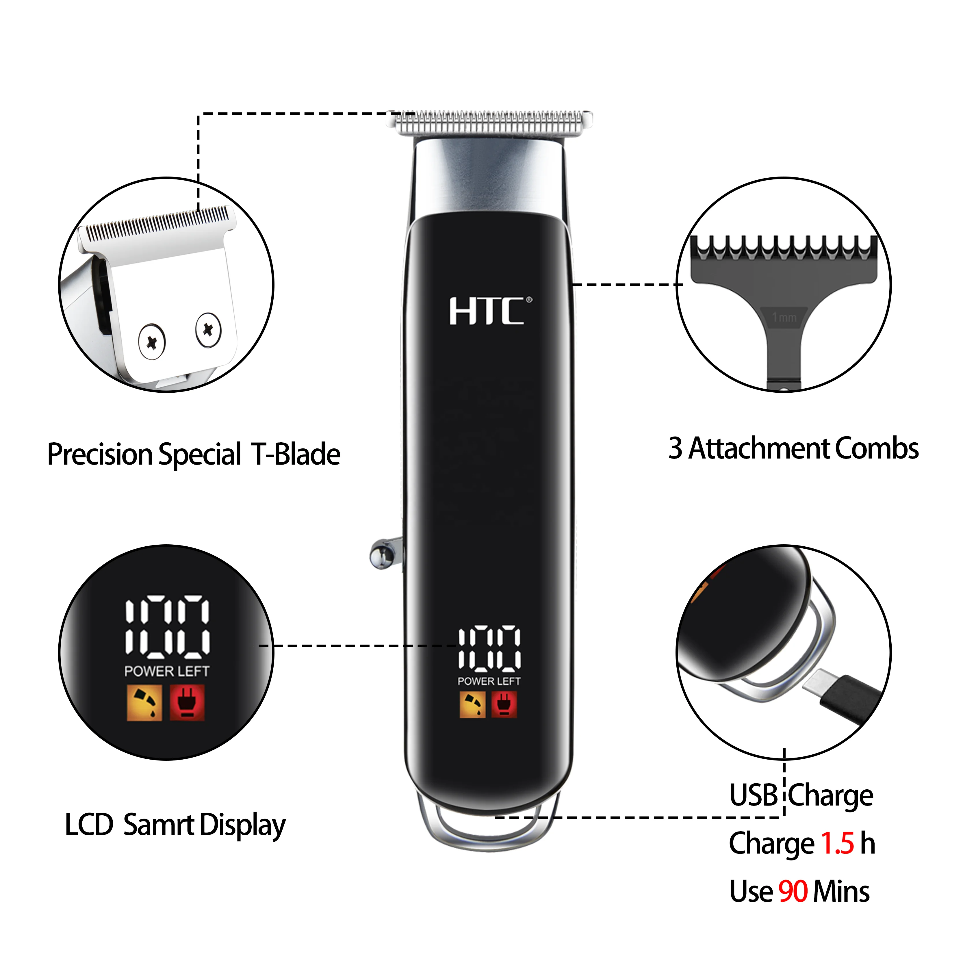 HTC AT-568 Good Cutting Performance Salon Electric Hair Clipper Professional Hair Trimmer For Barbe