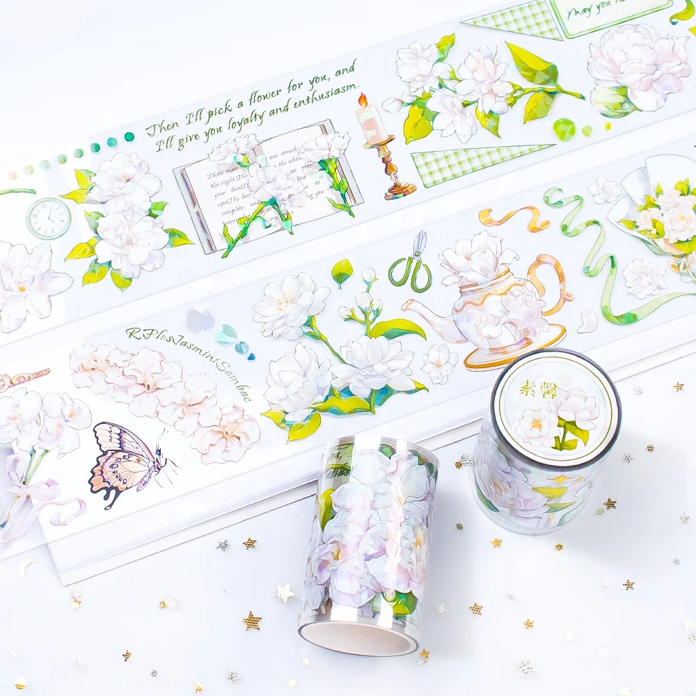 Custom Floral PET Washi Tapes Transparent PET Tape Sticker Waterproof Clear PET Tape for Scrapbooking