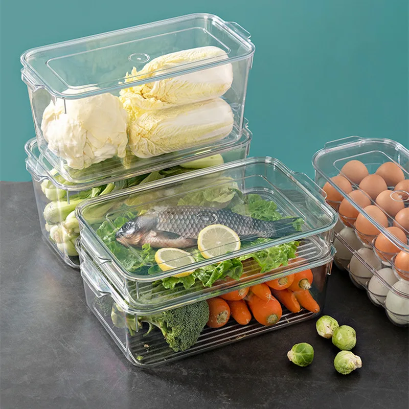 Plastic Stackable Kitchen Pantry Cabinet Refrigerator Freezer Food Storage Box with Handles Lid - Organization for Fruit