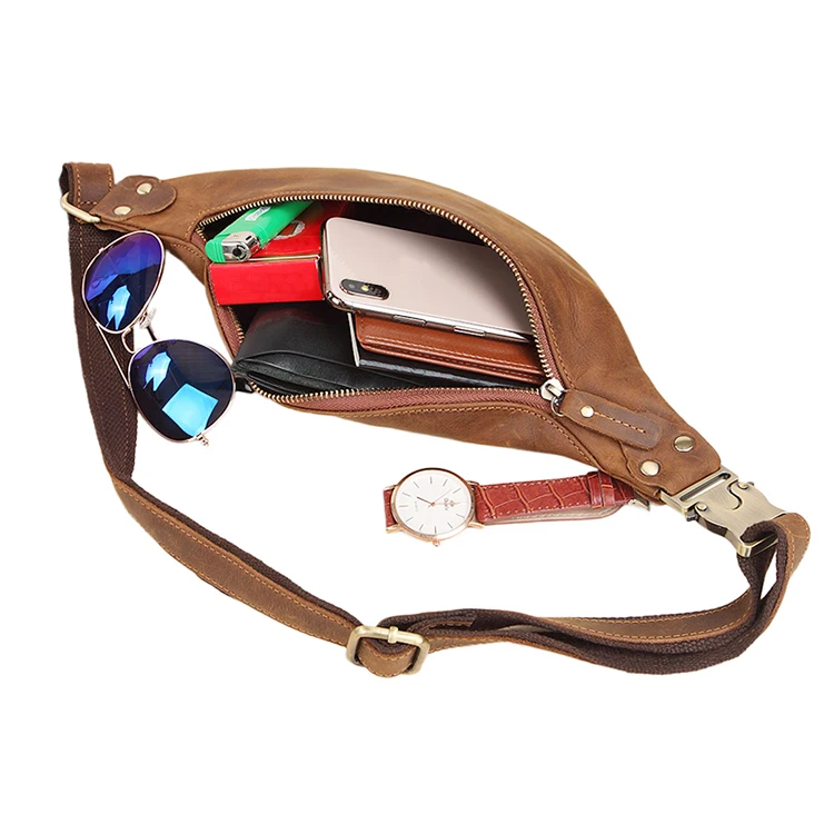 
Genuine Leather Fanny Bag Waist Pack Multifunction Hip Bum Bag Travel Pouch For Men 