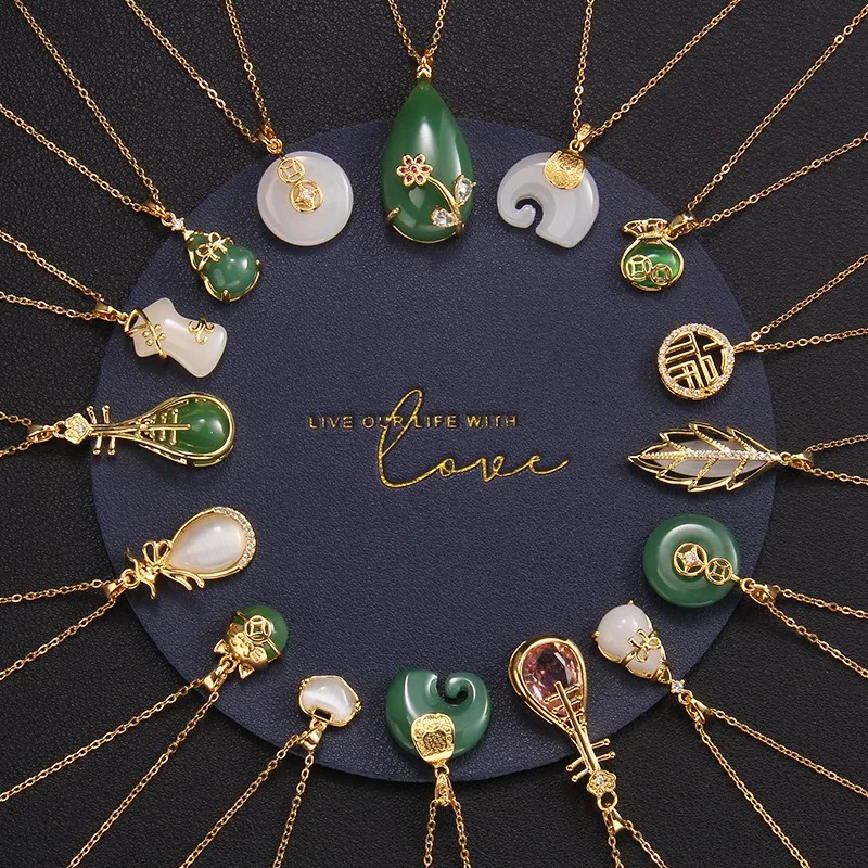 Factory Wholesale High-grade Jade Ruyi Safety Clasp Necklace Antique China-Chic Style Jade Pendant Necklace