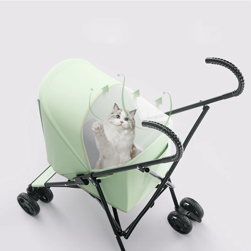 Lightweight Compact Foldable Pet Stroller Dog and Cat Carrier with Four Universal Wheels for Travel and Walking