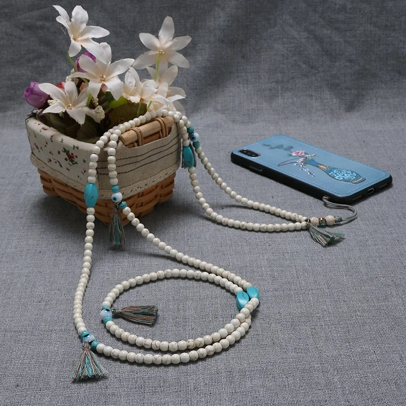 Factory Direct Handmade Custom Crossbody Charm Strap Tassel Stone Beads Phone Strap Lanyards Beaded Phone Chain