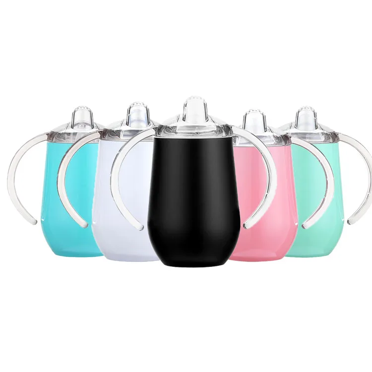 Best Selling 10 Oz Stainless Steel Mugs Double Handle Tumbler For Kids Egg Shaped Leak Proof Vacuum Baby Sippy Cup