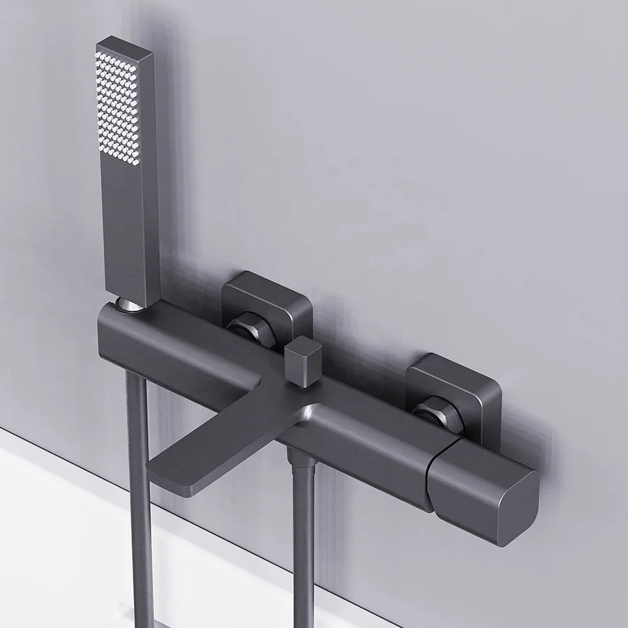 2 functions with handheld shower wall mounted brushed gun metal square design bathroom shower faucet