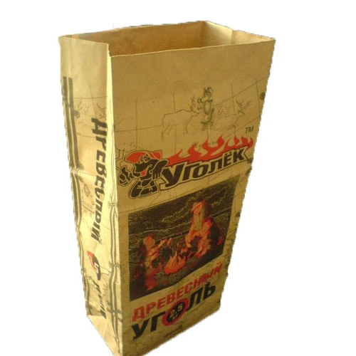 
BBQ charcoal yellow paper bags packaging wholesale hot seal sewing mouth Pantone color card Square bottom M- folded 