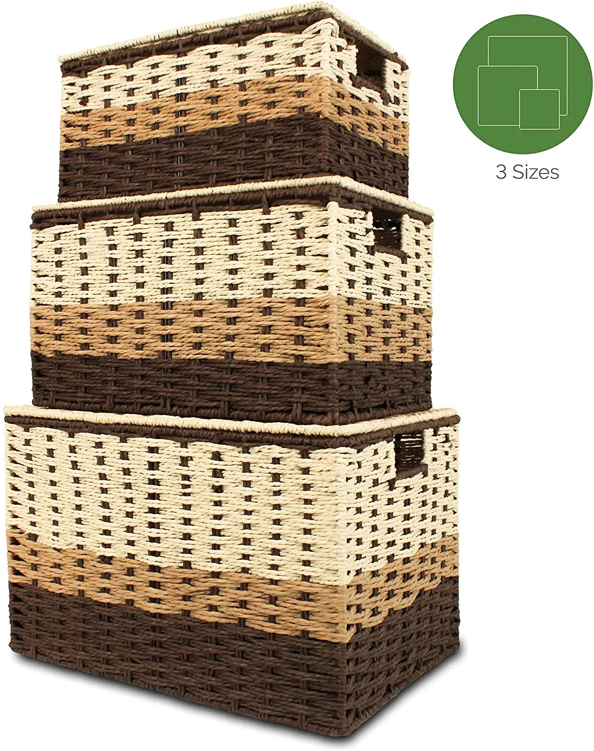 Built-in handle of top selling braided storage basket (3 pieces)The paper vine holds the basket for home use