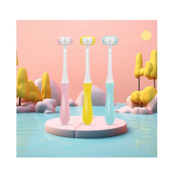 New Trending Three-Sided Soft Silicone Toothbrush Anti-Slip Grip for 3-12 Year Old Children Portable Home Use Packaged in Box