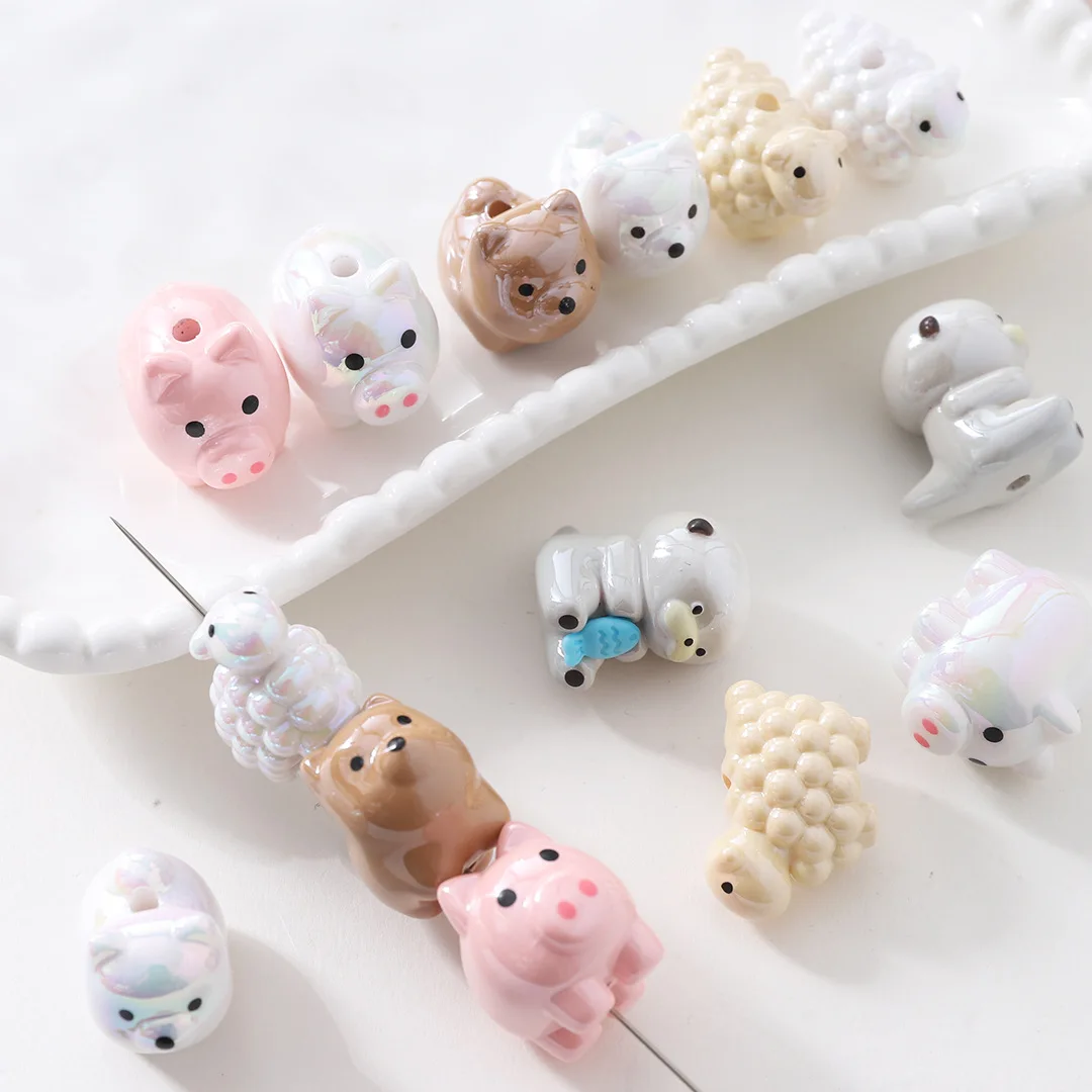 Acrylic Animal Dogs Pigs Sheeps Beads Charms Loose Bead for Keychain Bracelet Necklace DIY Jewelry Making Accessory
