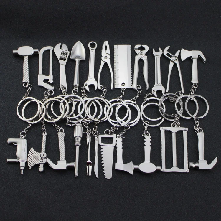 Mini Metal Wrench and Screwdriver Hammer Keychain Light Artifical Tool Pendant Small Gift for Car Owners