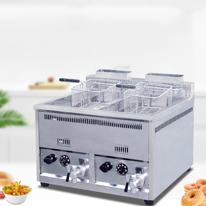 Commercial Fryer Double Stainless Steel Deep Tank Gas Deep Fryers  Potato Gas Desk Type Chips Fryer For Restaurant