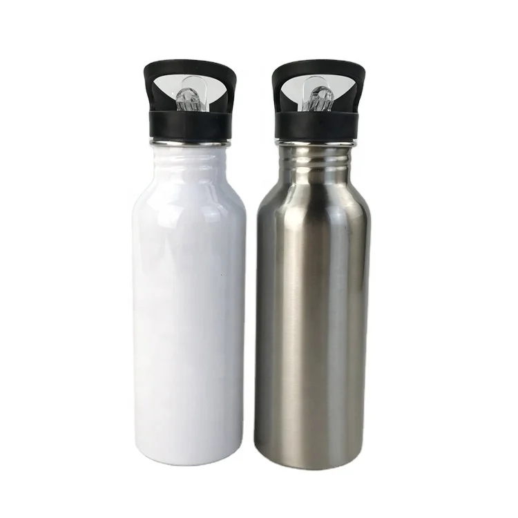 600ml stainless silver white water bottle blank Sublimation steel bottle with straw