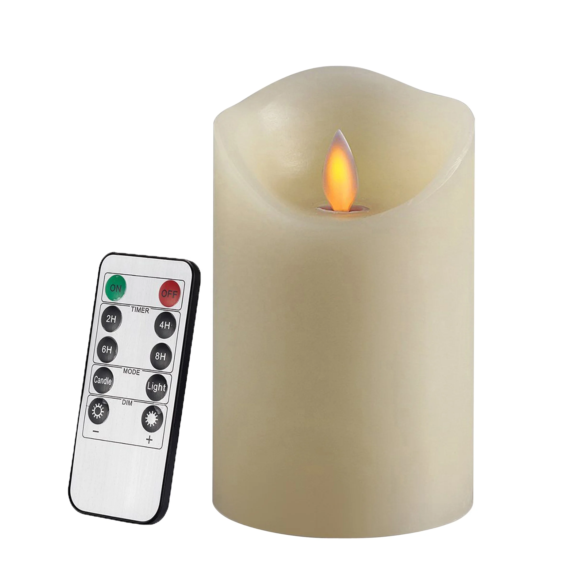 Dancing Flame Wax Pillar LED Candle with Remote Control, 3-1/4 X 6 Inch, Ivory