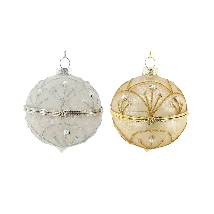 Customised Mini Luxury Glitter Gold Silver Hangings Glass Party Christmas Decorations Open Ball Ornament