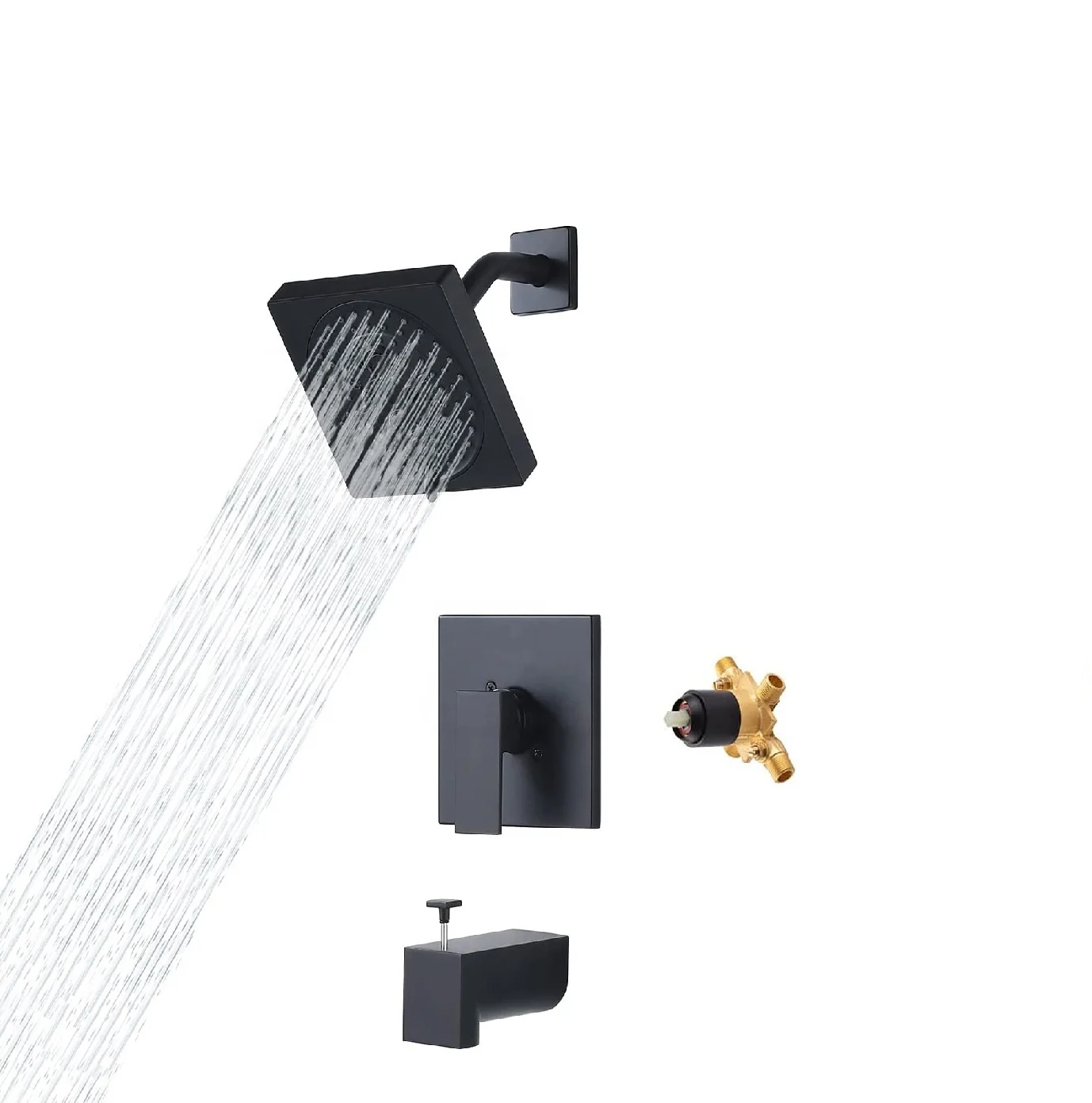 Modern Style Black Brass High Pressure Concealed Bath And Shower Mixer
