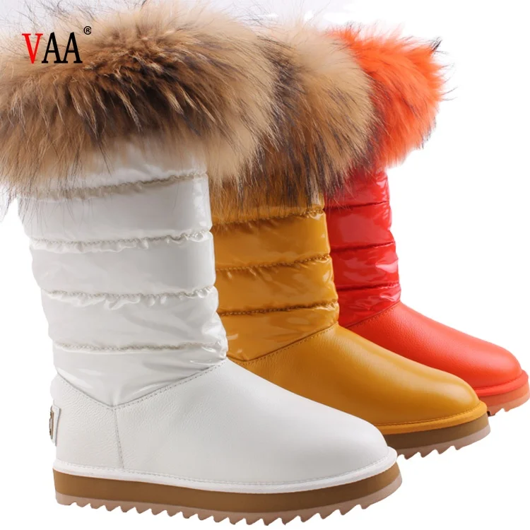 CF-079 Free Samples Waterproof Genuine Leather Racoon Fur Wholesale Fashion Lady Snow Shoes Boots