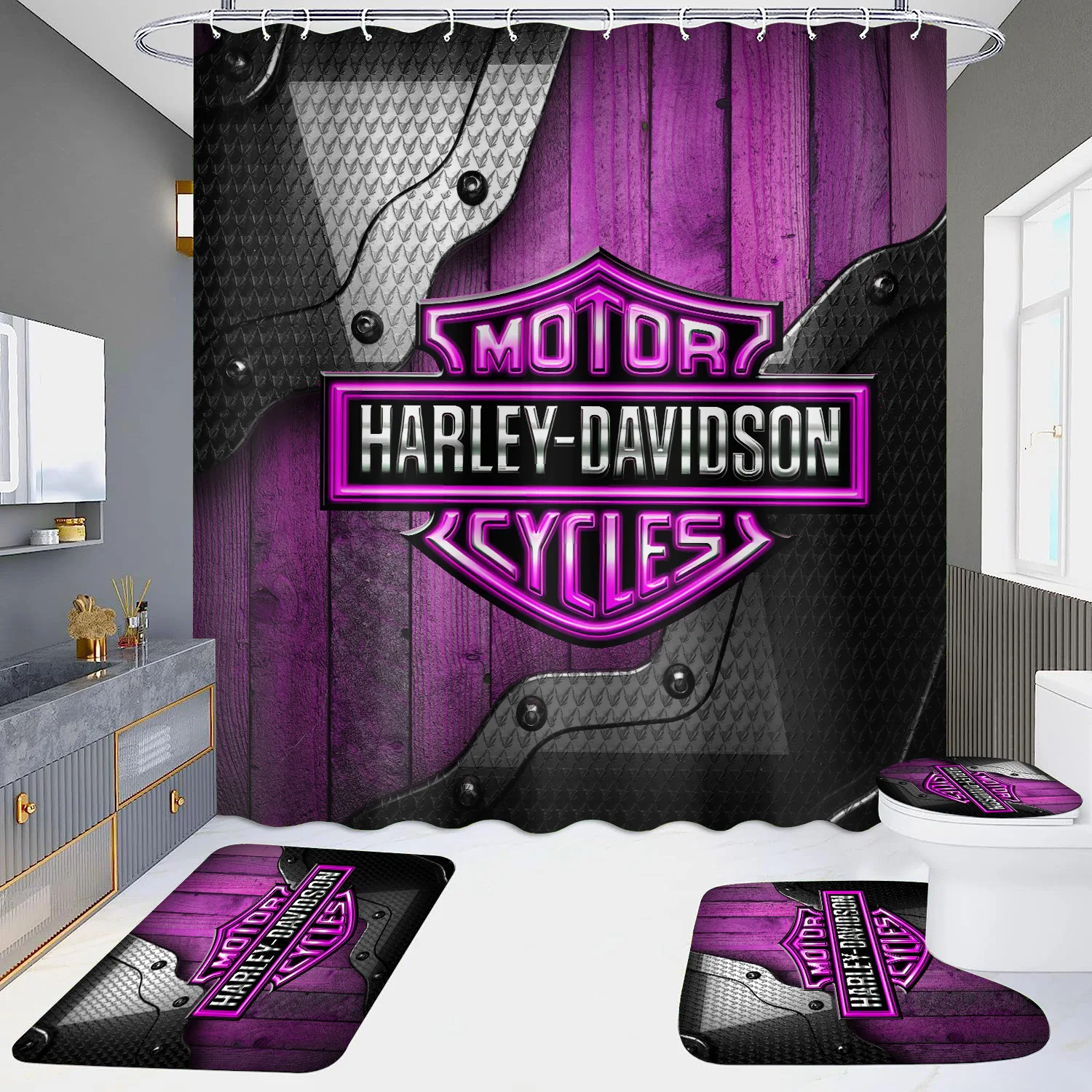 Custom any design Luxury Marble Design Shower Liner Bathroom Set Shower Curtain Set rug