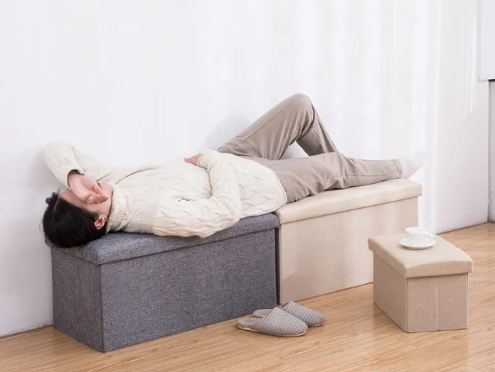 Living Room Furniture Fabric Linen Collapsible Toy Footrest Foldable Ottoman Bench Storage Box Stools Ottoman Home Organization