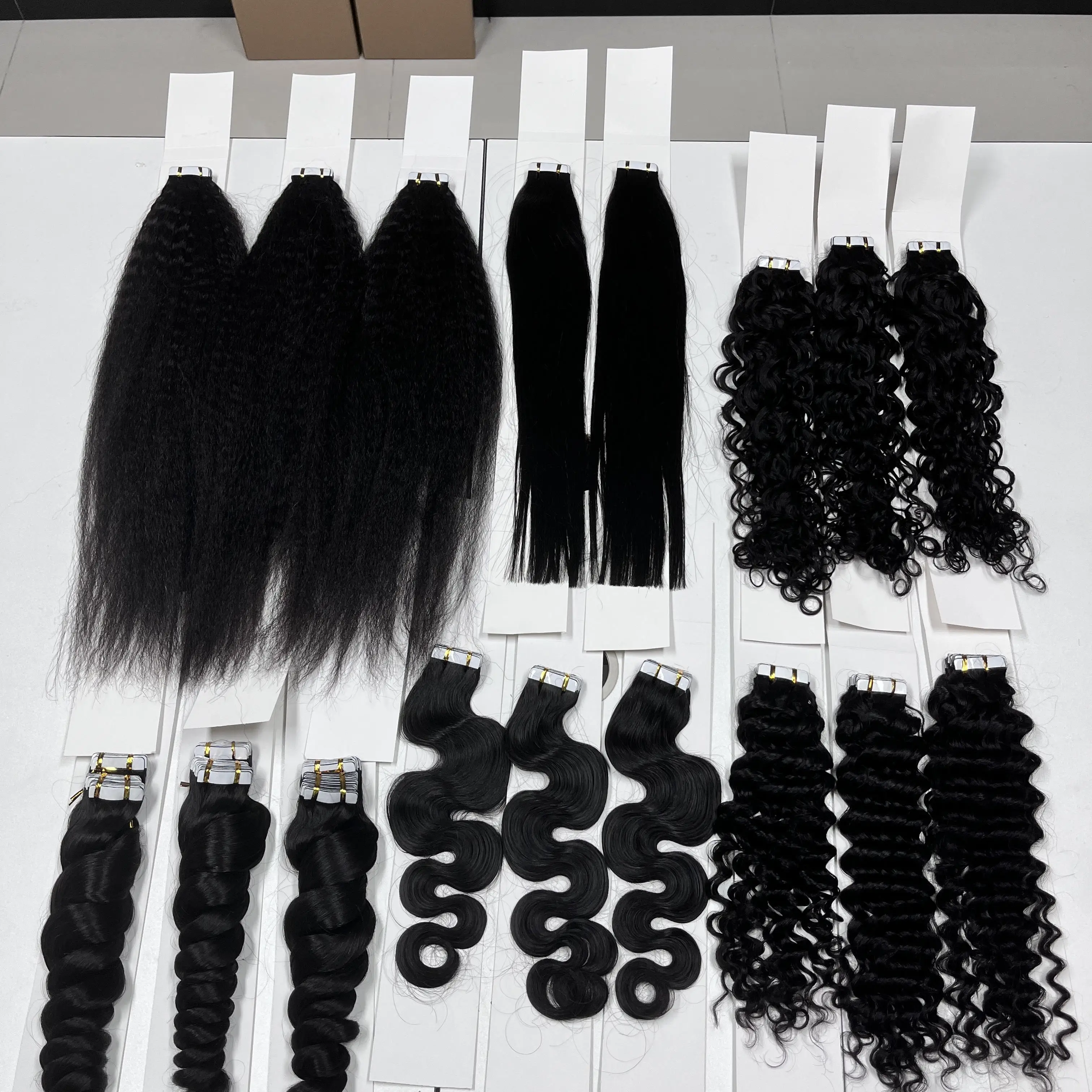 grade 100% human weaving virgin peruvian Tape in hair 100% Raw mink Hair micro tape and hair extension