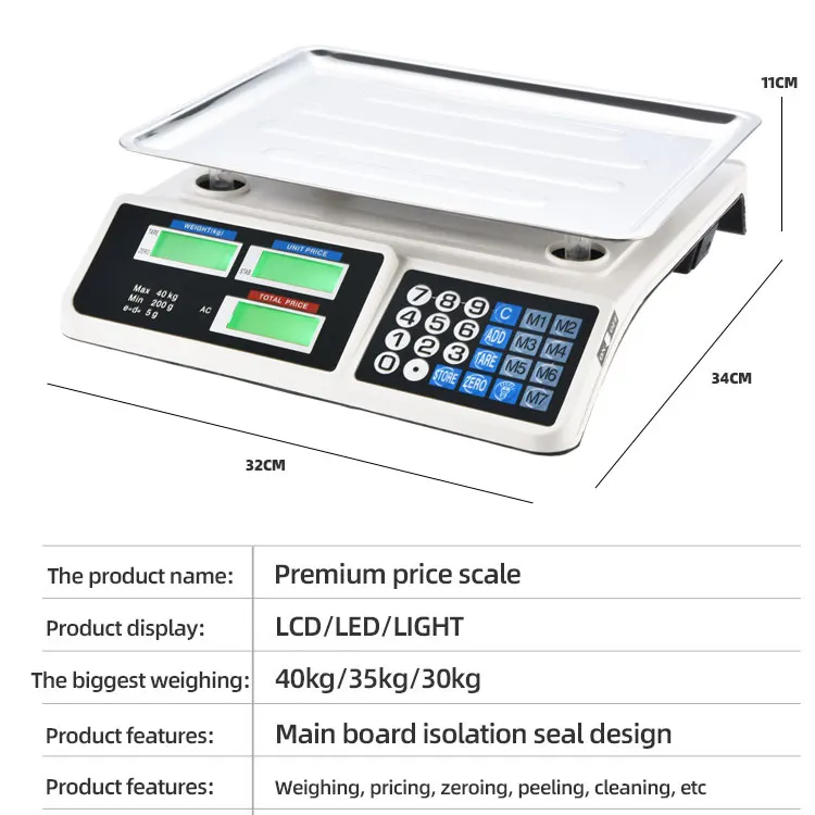30kg 40kg Instrument of Measuring Weight Price Scale, Digital Weighing Counting Scale
