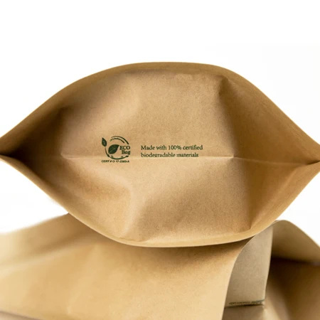 Food Packaging PLA 100% Biodegradable Eco Friendly Kraft Paper Pouch Stand up Brown Custom Craft Bag with Zipper PE Zipper Top