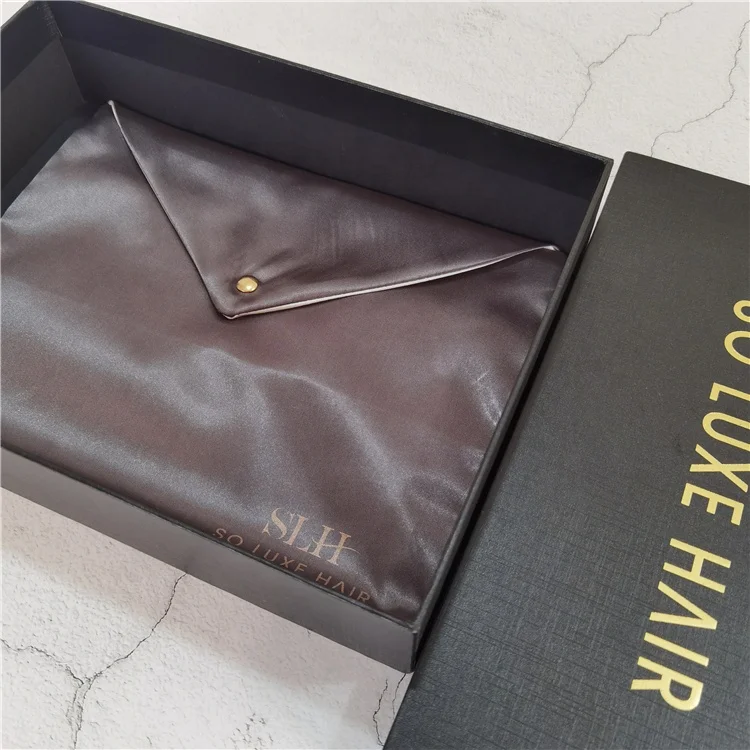 Custom Luxury Silk Bags For Hair Extensions Folding Satin Envelope Pouch For Wedding Hair Accessories Packaging boxes Luxury Wig