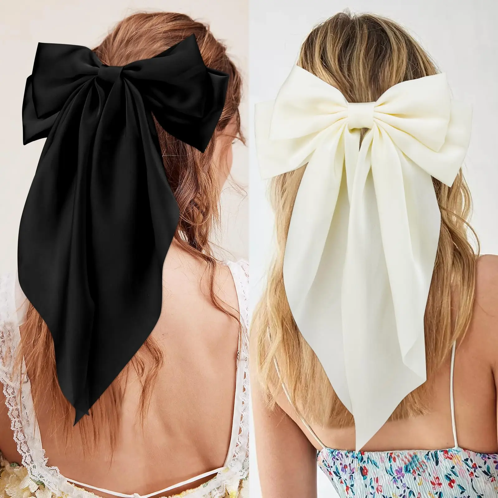 Elegant Hair Grips Pink Lady Hair Accessories Simple Hair Bow Clip With Long Tail Sweet Satin Ribbon Bow Barrettes For Women