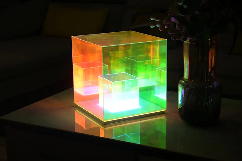 RGB 12.5cm modern desk decoration led night light Colorful cube acrylic light cube table lamp for bedroom