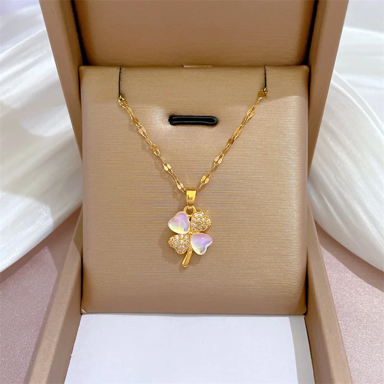 Lucky Single Product Aurora Clover Temperament Micro-Diamond Necklace Female Exquisite Style Ins Net Red Clavicle Chain